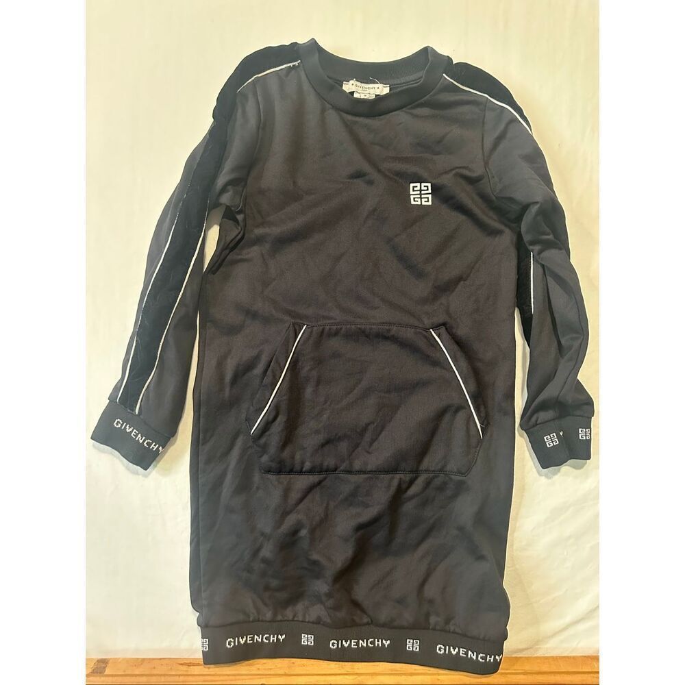 Givenchy Paris Girls Sweatshirt Dress Logo Trim Black Size 10 Designer Kids